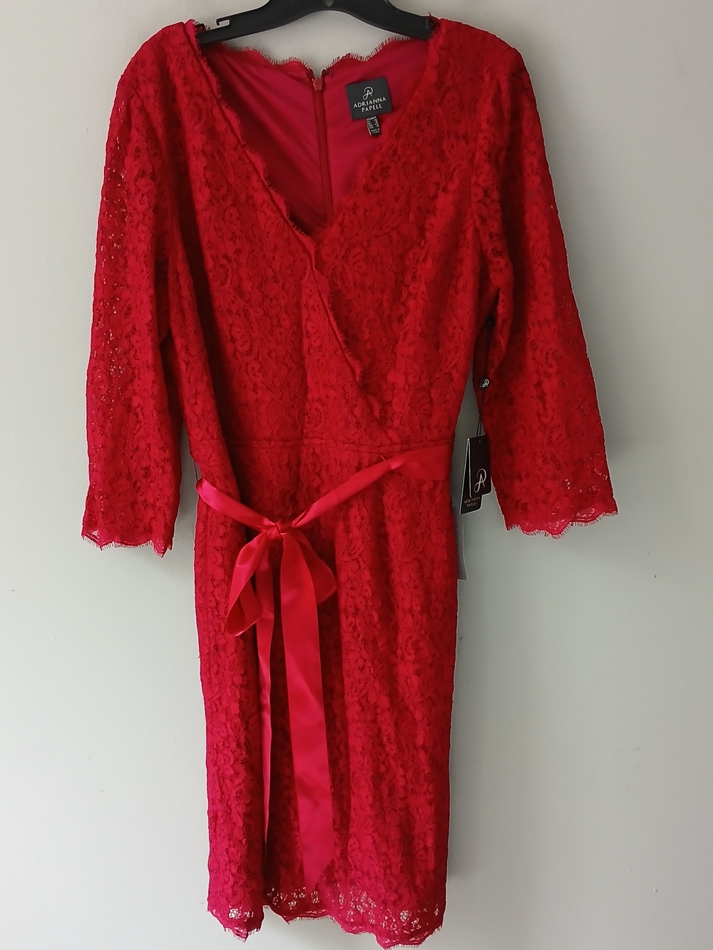 Adrianna Papell Women's Size 14 English Lace Scalloped Dress Tie Waist NWT 159!